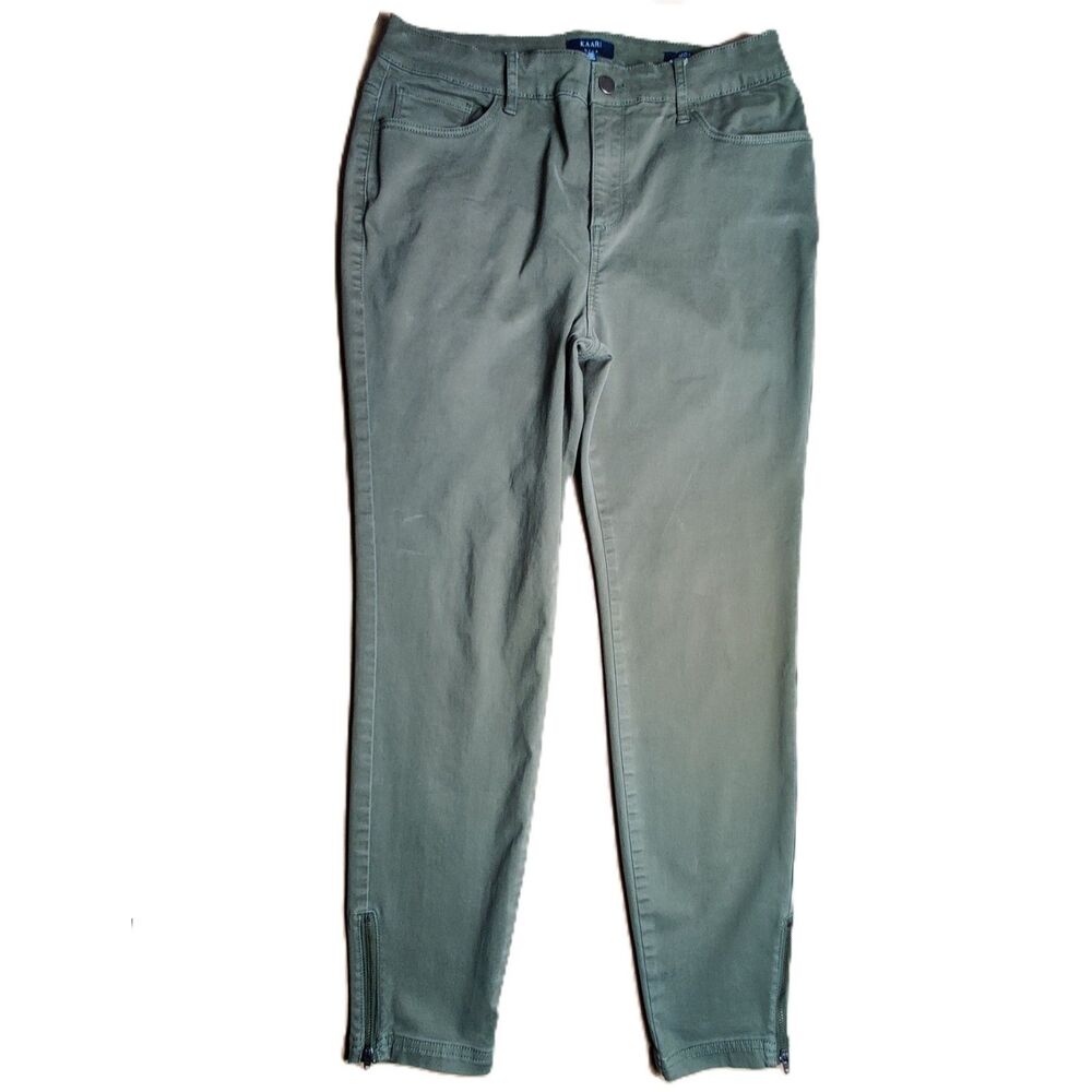 Kaari Blue Skinny Ankle Pants Womens Size 10 Green Stretch Zip Hem Mid Rise